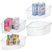 Load image into Gallery viewer, Shop here mdesign kitchen cabinet plastic lazy susan storage organizer bins with front handle large pie shaped 1 4 wedge 6 deep container food safe bpa free 4 pack clear