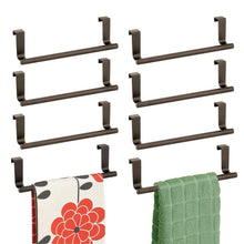 Load image into Gallery viewer, Order now mdesign decorative metal kitchen over cabinet towel bar hang on inside or outside of doors storage and display rack for hand dish and tea towels 9 wide 8 pack bronze