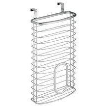 Load image into Gallery viewer, Great mdesign metal over cabinet kitchen storage organizer holder or basket hang over cabinet doors in kitchen pantry holds up to 50 plastic shopping bags silver