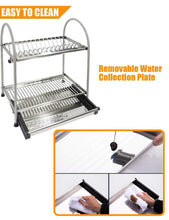 Load image into Gallery viewer, Discover the kitchen hardware collection 2 tier dish drying rack stainless steel stand on countertop draining rack 17 9 inch length 16 dish slots organizer with drainboard for cup plate bowl