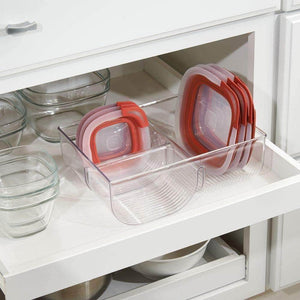 Organize with mdesign food storage container lid holder 3 compartment plastic organizer bin for organization in kitchen cabinets cupboards pantry shelves clear