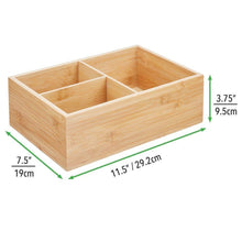 Load image into Gallery viewer, Exclusive mdesign bamboo wood kitchen storage bin organizer for food container lids and covers use in cabinets pantries cupboards large divided organizer with 3 sections 2 pack natural
