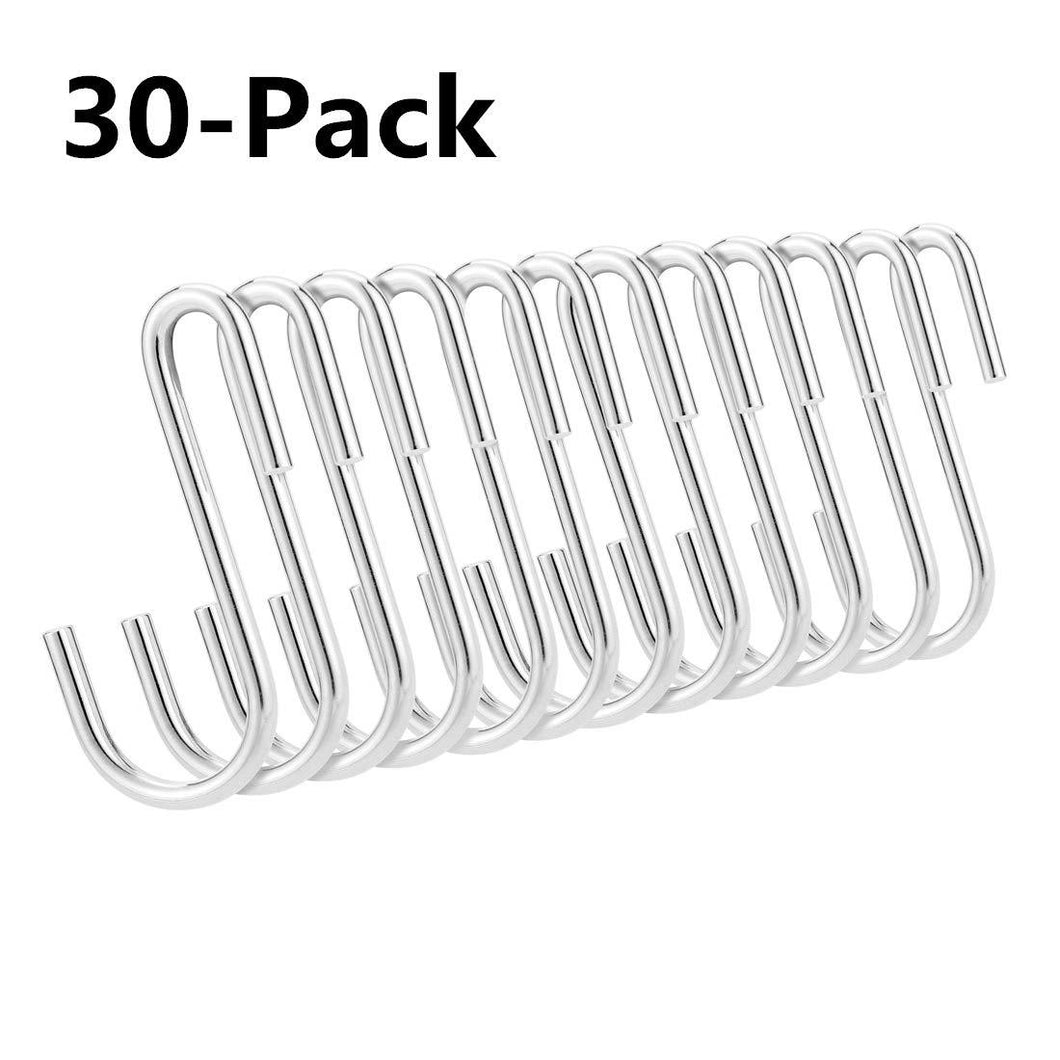 30PC Roontin S Hooks Silver, Heavy Duty Hangers, Metal Iron Hanger S Hooks 30 Pack White - for Hanging Pots and Pans, Coffee Mugs, Utensils, Clothes, Jeans, Towels in Kitchen and Closet Shelf
