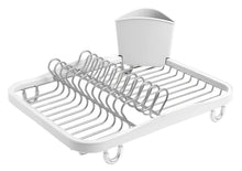 Load image into Gallery viewer, Discover umbra sinkin dish drying rack dish drainer kitchen sink caddy with removable cutlery holder fits in sink or on countertop white