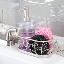 Load image into Gallery viewer, Online shopping mdesign decorative wire kitchen sink countertop pump bottle caddy liquid hand soap dispenser with storage compartment holds and stores sponges scrubbers and brushes vine design clear satin