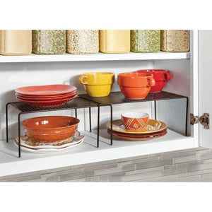 Explore mdesign adjustable metal kitchen cabinet pantry countertop organizer storage shelves expandable 4 piece set durable steel non skid feet bronze