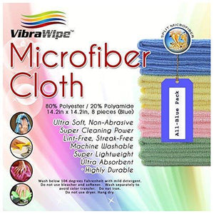 Selection vibrawipe microfiber cloth pack of 8 pieces all blue microfiber cleaning cloths high absorbent lint free streak free for kitchen car windows