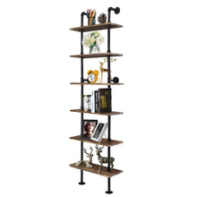 Load image into Gallery viewer, Select nice giantex 6 tier industrial pipe shelves with wood rustic wall shelves vintage pipe wall shelf for bedrooms kitchens coffee shops or bar storage pickles wood grain