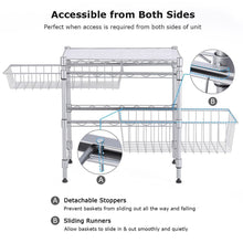 Load image into Gallery viewer, Exclusive rackaphile stackable 2 tier sliding basket organizer drawer under sink cabinet with adjustable leveling feet rack shelf for bathroom kitchen closet office desktop silver