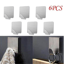 Load image into Gallery viewer, Latest doitb 6pcs square self adhesive mini hook cloth key hat racket hooks stainless steel hanging hooks for bathroom bedroom office cabinet draw clothes kitchenware hooks hangers for office and kitchen