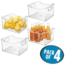 Load image into Gallery viewer, Get mdesign plastic kitchen pantry cabinet refrigerator or freezer food storage bin with handles organizer for fruit yogurt snacks pasta bpa free 10 long 4 pack clear