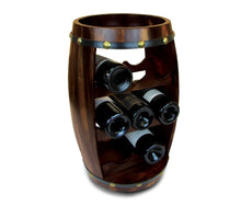 Load image into Gallery viewer, Try puzzled alexander wine rack 8 bottle free standing wine holder bottle rack floor stand or countertop wine wooden barrel decor storage organizer liquor display to decorate home kitchen bar accessory