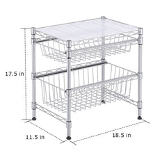 Load image into Gallery viewer, Explore rackaphile stackable 2 tier sliding basket organizer drawer under sink cabinet with adjustable leveling feet rack shelf for bathroom kitchen closet office desktop silver