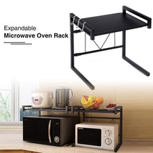 Load image into Gallery viewer, Select nice gemitto microwave oven rack expandable carbon steel microwave shelf kitchen counter shelf 2 tiers with 3 hooks 55lbs weight capacity 40 60x36x42cm 15 8 23 6x14 2x16 5 black