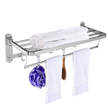Load image into Gallery viewer, Amazon beamnova foldable towel rack 20 inch with shelf towel rack with bar hooks wall mounted easy installation towel holder stainless steel for shower bathroom kitchen