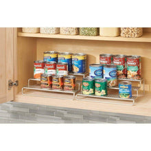 Load image into Gallery viewer, Amazon best mdesign adjustable expandable kitchen wire metal storage cabinet cupboard food pantry shelf organizer spice bottle rack holder 3 level storage up to 25 wide 2 pack silver