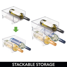Load image into Gallery viewer, Top rated mdesign plastic free standing wine rack storage organizer for kitchen countertops table top pantry fridge holds wine beer pop soda water bottles stackable 2 bottles each 8 pack clear