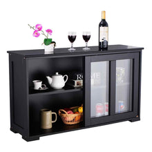 Load image into Gallery viewer, Top rated waterjoy kitchen storage sideboard stackable buffet storage cabinet with sliding door tempered glass panels for home kitchen antique black