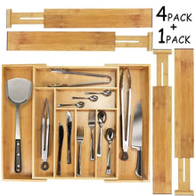 Load image into Gallery viewer, Purchase mebbay 5 set bamboo drawer dividers kitchen drawer organizer adjustable drawer divider organizer bamboo wood utensil drawer organizer for kitchen dresser bedroom bathroom with non slip pads