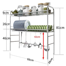 Load image into Gallery viewer, Online shopping dish rack over sink stainless steel 2 tier dish drying rack with drain board kitchen shelves free standing rack 5 size 93cm 28cm 81m