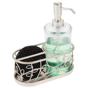 Latest mdesign decorative wire kitchen sink countertop pump bottle caddy liquid hand soap dispenser with storage compartment holds and stores sponges scrubbers and brushes vine design clear satin