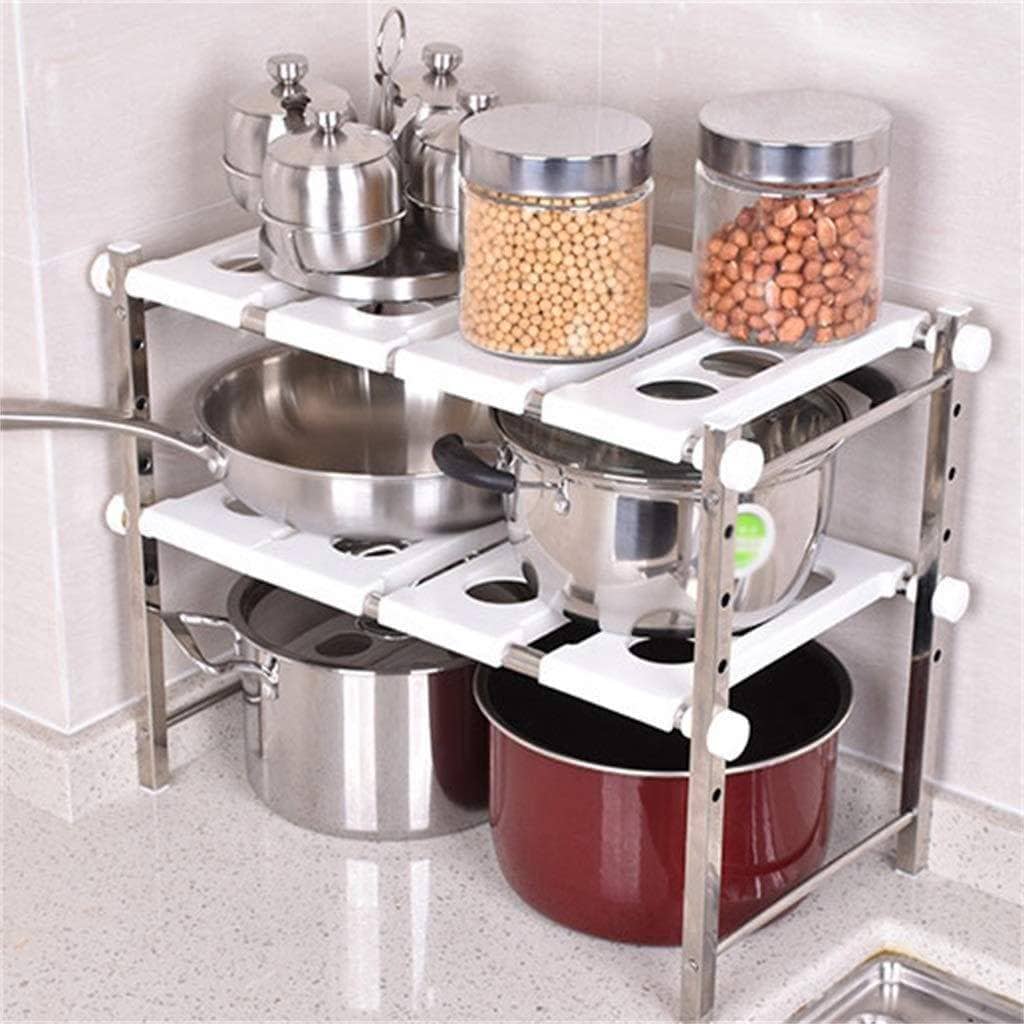 Amazon stainless steel adjustable scalable kitchen bathroom lower sink shelf storage organizer protector shelf interior