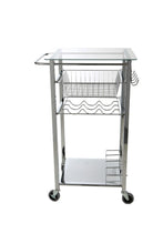 Load image into Gallery viewer, Order now mind reader glass top mobile kitchen cart with wine bottle holder wine rack towel holder perfect kitchen island for cooking utensils kitchen appliances and food storage silver
