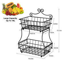 Load image into Gallery viewer, Shop linkfu 2 tier fruit bread basket removable screwless metal storage basket rack for snack bread fruit vegetables counter table kitchen and home black