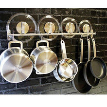 Load image into Gallery viewer, Discover the best tevizz gourmet kitchen wall mount rail and hooks stainless steel pot pan lid holder rack