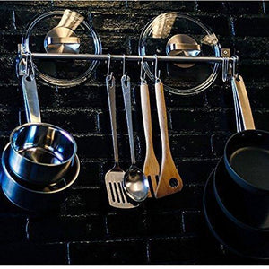 Discover the best stainless steel gourmet kitchen 23 25 inch wall rail pot pan utensil lid rack storage organizer with 10 s hooks