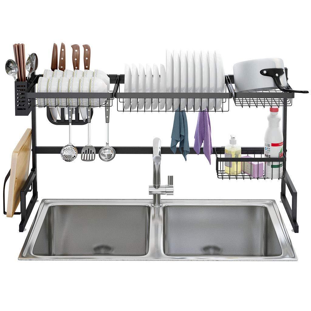 Shop here langria dish drying rack over sink stainless steel drainer shelf professional 2 tier utensils holder display stand for kitchen counter organization fully customizable 37 4 inches width black