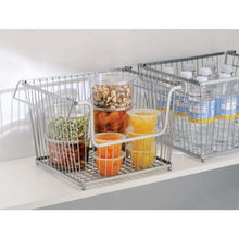 Load image into Gallery viewer, Get mdesign modern stackable metal storage organizer bin basket with handles open front for kitchen cabinets pantry closets bedrooms bathrooms large 3 pack silver