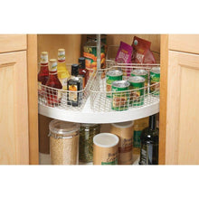 Load image into Gallery viewer, Exclusive mdesign farmhouse metal kitchen cabinet lazy susan storage organizer basket with front handle medium pie shaped 1 4 wedge 4 2 deep container 4 pack satin