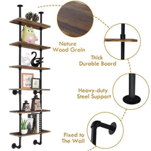 Load image into Gallery viewer, Shop for giantex 6 tier industrial pipe shelves with wood rustic wall shelves vintage pipe wall shelf for bedrooms kitchens coffee shops or bar storage pickles wood grain
