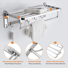 Load image into Gallery viewer, Budget beamnova foldable towel rack 20 inch with shelf towel rack with bar hooks wall mounted easy installation towel holder stainless steel for shower bathroom kitchen