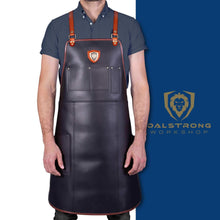 Load image into Gallery viewer, Top rated dalstrong professional chefs kitchen apron the culinary commander top grain leather 5 storage pockets towel tong loop fully adjustable harness straps heavy duty