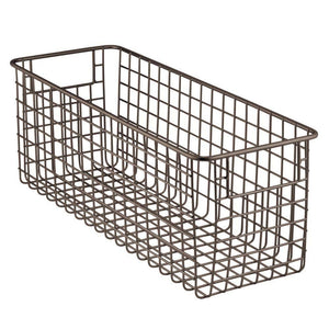 Cheap mdesign farmhouse decor metal wire food storage organizer bin basket with handles for kitchen cabinets pantry bathroom laundry room closets garage 16 x 6 x 6 4 pack bronze