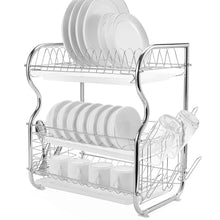 Load image into Gallery viewer, Best glotoch dish drying rack 3 tier dish rack with utensil holder cup holder and dish drainer for kitchen counter top plated chrome dish dryer silver 17 2 x 9 5 x 15 inch
