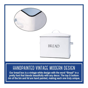 Order now outshine vintage metal bread bin countertop space saving extra large high capacity bread storage box for your kitchen holds 2 loaves 13 x 10 x 7 white with bread lettering