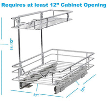 Load image into Gallery viewer, Buy slide out cabinet organizer 11w x 18d x 14 1 2h requires at least 12 cabinet opening kitchen cabinet pull out two tier roll out sliding shelves storage organizer for extra storage
