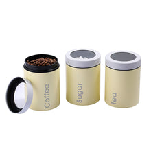 Load image into Gallery viewer, Latest adzukio modern stylish canisters sets for kitchen counter 3 piece canister for tea sugar coffee food storage container multipurpose light yellow