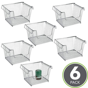 The best mdesign modern stackable metal storage organizer bin basket with handles open front for kitchen cabinets pantry closets bedrooms bathrooms large 6 pack silver