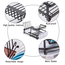 Load image into Gallery viewer, Products 2 tier dish rack dish drying rack with utensil holder and drain board wine glass holder easy storage rustproof kitchen counter dish drainer rack organizer iron