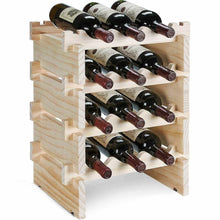 Load image into Gallery viewer, Kitchen defway wood wine rack countertop stackable storage wine holder 12 bottle display free standing natural wooden shelf for bar kitchen 4 tier natural wood