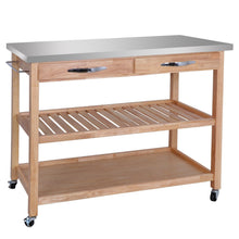 Load image into Gallery viewer, Explore zenstyle 3 tier rolling kitchen island utility wood serving cart stainless steel countertop kitchen storage cart w shelves drawers towel rack