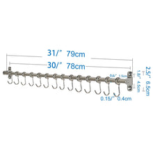 Load image into Gallery viewer, Explore webi kitchen sliding hooks solid stainless steel hanging rack rail with 14 utensil removable s hooks for towel pot pan spoon loofah bathrobe wall mounted
