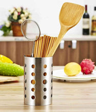 Load image into Gallery viewer, New topoko thick stainless steel circular hole tableware cage chopsticks tube storage brush holder kitchen caddy utensil holder 4x6 inch