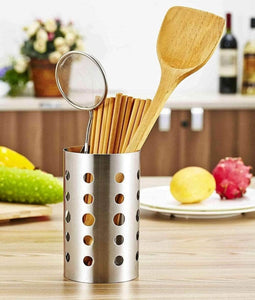 New topoko thick stainless steel circular hole tableware cage chopsticks tube storage brush holder kitchen caddy utensil holder 4x6 inch