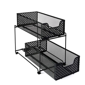 Kitchen 2 tier organizer baskets with mesh sliding drawers ideal cabinet countertop pantry under the sink and desktop organizer for bathroom kitchen office