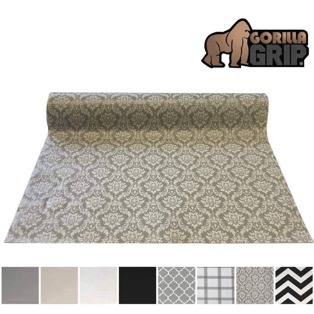 Shop here gorilla grip original smooth top slip resistant drawer and shelf liner non adhesive roll 17 5 inch x 20 ft durable kitchen cabinet shelves liners for kitchens drawers and desks damask beige